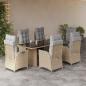 Preview: ARDEBO.de - 7-tlg. Garten-Essgruppe mit Kissen Beigemischung Poly Rattan