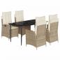 Preview: 5-tlg. Garten-Essgruppe mit Kissen Beige Poly Rattan