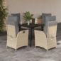 Preview: ARDEBO.de - 5-tlg. Garten-Essgruppe mit Kissen Beige Poly Rattan