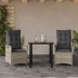 Preview: ARDEBO.de - 3-tlg. Garten-Essgruppe mit Kissen Hellgrau Poly Rattan