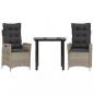 Preview: 3-tlg. Garten-Essgruppe mit Kissen Hellgrau Poly Rattan