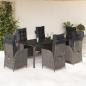Preview: ARDEBO.de - 7-tlg. Garten-Essgruppe mit Kissen Grau Poly Rattan