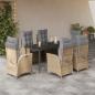 Preview: ARDEBO.de - 7-tlg. Garten-Essgruppe mit Kissen Beige Poly Rattan