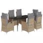 Preview: 7-tlg. Garten-Essgruppe mit Kissen Beige Poly Rattan