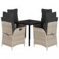 Preview: 5-tlg. Garten-Essgruppe mit Kissen Hellgrau Poly Rattan