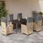 Preview: ARDEBO.de - 7-tlg. Garten-Essgruppe mit Kissen Beige Poly Rattan