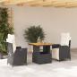 Preview: ARDEBO.de - 3-tlg. Garten-Essgruppe mit Kissen Schwarz Poly Rattan