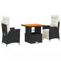 Preview: 3-tlg. Garten-Essgruppe mit Kissen Schwarz Poly Rattan