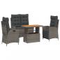 Preview: 4-tlg. Garten-Essgruppe mit Kissen Grau Poly Rattan