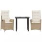 Preview: 3-tlg. Garten-Essgruppe mit Kissen Beige Poly Rattan