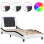 Preview: Bettgestell mit LED Weiß und Schwarz 90x200 cm Kunstleder