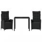 Preview: 3-tlg. Garten-Essgruppe mit Kissen Schwarz Poly Rattan