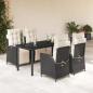 Preview: ARDEBO.de - 5-tlg. Garten-Essgruppe mit Kissen Schwarz Poly Rattan