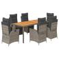 Preview: 7-tlg. Garten-Essgruppe mit Kissen Grau Poly Rattan