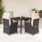 Preview: ARDEBO.de - 5-tlg. Garten-Essgruppe mit Kissen Schwarz Poly Rattan