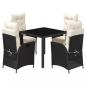 Preview: 5-tlg. Garten-Essgruppe mit Kissen Schwarz Poly Rattan