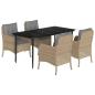 Preview: 5-tlg. Garten-Essgruppe mit Kissen Beige Poly Rattan