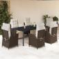 Preview: ARDEBO.de - 7-tlg. Garten-Essgruppe mit Kissen Braun Poly Rattan