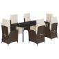 Preview: 7-tlg. Garten-Essgruppe mit Kissen Braun Poly Rattan