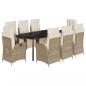 Preview: 9-tlg. Garten-Essgruppe mit Kissen Beige Poly Rattan