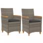 Preview: Gartenstühle mit Kissen 2 Stk. Grau Poly Rattan Massivholz