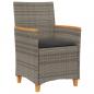 Preview: Gartenstühle mit Kissen 2 Stk. Grau Poly Rattan Massivholz