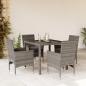 Preview: ARDEBO.de - 5-tlg. Garten-Essgruppe mit Kissen Grau Poly Rattan und Glas