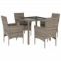 Preview: 5-tlg. Garten-Essgruppe mit Kissen Grau Poly Rattan und Glas