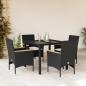 Preview: ARDEBO.de - 5-tlg. Garten-Essgruppe mit Kissen Schwarz Poly Rattan und Glas