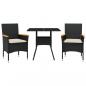 Preview: 3-tlg. Garten-Essgruppe mit Kissen Schwarz Poly Rattan Glas