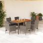 Preview: ARDEBO.de - 7-tlg. Garten-Essgruppe mit Kissen Grau Poly Rattan Akazie