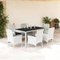 Preview: ARDEBO.de - 7-tlg. Garten-Essgruppe mit Kissen Weiß Poly Rattan und Glas