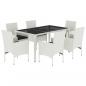 Preview: 7-tlg. Garten-Essgruppe mit Kissen Weiß Poly Rattan und Glas