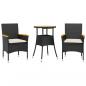 Preview: 3-tlg. Garten-Essgruppe mit Kissen Schwarz Poly Rattan Akazie