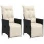 Preview: ARDEBO.de - Gartensessel mit Kissen 2 Stk. Verstellbar Schwarz Poly Rattan