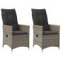 Preview: ARDEBO.de - Gartensessel mit Kissen 2 Stk. Verstellbar Grau Poly Rattan