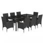 Preview: 9-tlg. Garten-Essgruppe mit Kissen Schwarz Poly Rattan und Glas