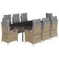 Preview: 9-tlg. Garten-Essgruppe mit Kissen Beigemischung Poly Rattan