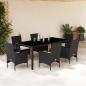 Preview: ARDEBO.de - 7-tlg. Garten-Essgruppe mit Kissen Schwarz Poly Rattan Glas