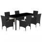 Preview: 7-tlg. Garten-Essgruppe mit Kissen Schwarz Poly Rattan Glas