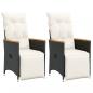 Preview: ARDEBO.de - Gartensessel mit Kissen 2 Stk. Verstellbar Schwarz Poly Rattan