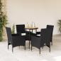 Preview: ARDEBO.de - 5-tlg. Garten-Essgruppe mit Kissen Schwarz Poly Rattan Akazie