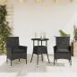 Preview: ARDEBO.de - 3-tlg. Garten-Essgruppe mit Kissen Schwarz Poly Rattan Glas