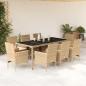 Preview: ARDEBO.de - 9-tlg. Garten-Essgruppe mit Kissen Beige Poly Rattan Glas