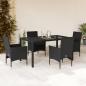 Preview: ARDEBO.de - 5-tlg. Garten-Essgruppe mit Kissen Schwarz Poly Rattan und Glas