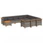 Preview: 11-tlg. Garten-Sofagarnitur mit Kissen Grau Poly Rattan
