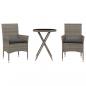 Preview: 3-tlg. Bistro-Set mit Kissen Grau Poly Rattan und Glas