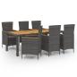 Preview: 7-tlg. Garten-Essgruppe mit Kissen Poly Rattan Grau