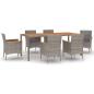 Preview: ARDEBO.de - 7-tlg. Garten-Essgruppe mit Kissen Grau Poly Rattan