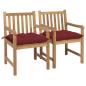 Preview: Gartenstühle 2 Stk. mit Weinroten Kissen Massivholz Teak